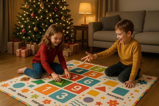 Activités ludiques et éducatives sur un tapis Chifoumi pendant les fêtes